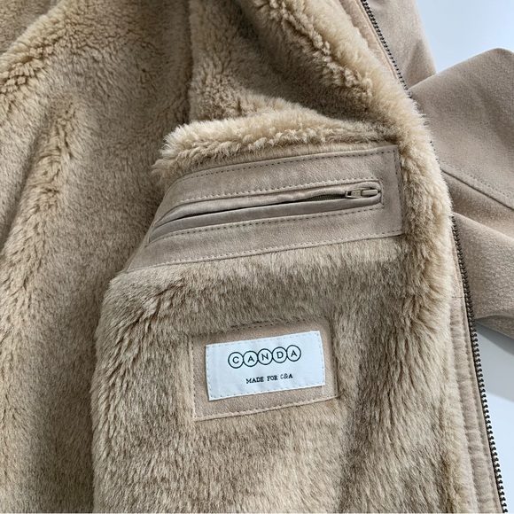 Canda Tan Suede B-3 Aviator Jacket Shearling Lining Size Large - Picture 11 of 14